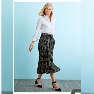 NWOT TALBOTS PETITES Women's 12P Black/White Lined-Polka Dot-Zipper-Tie SKIRT